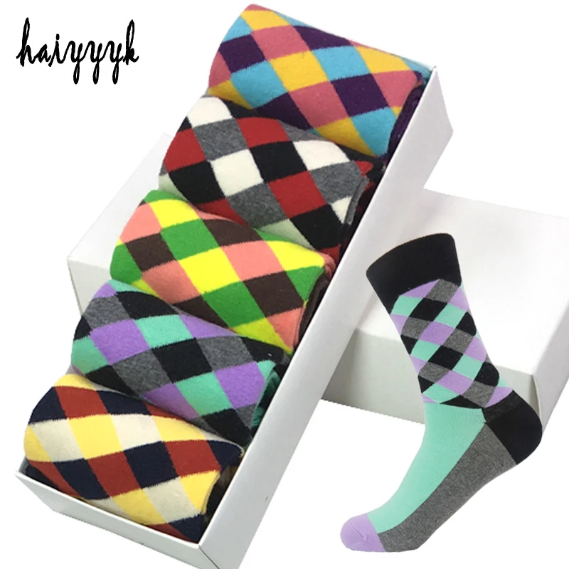 

5 Pair/Lot Cotton Men Socks Business Compression Socks Novelty Funny Colorful Happy Dress Socks Men Size 39-45