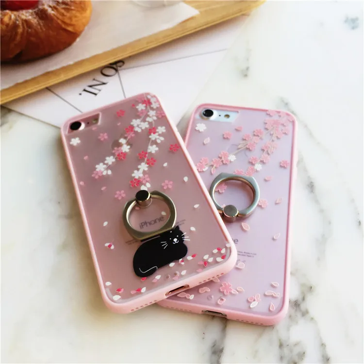Phone Case For iphone 6 6s 6plus 6splus 7 7plus Ring Kickstand Cherry Cat Pattern TPU+PC Covers Soft Cases | Мобильные телефоны и