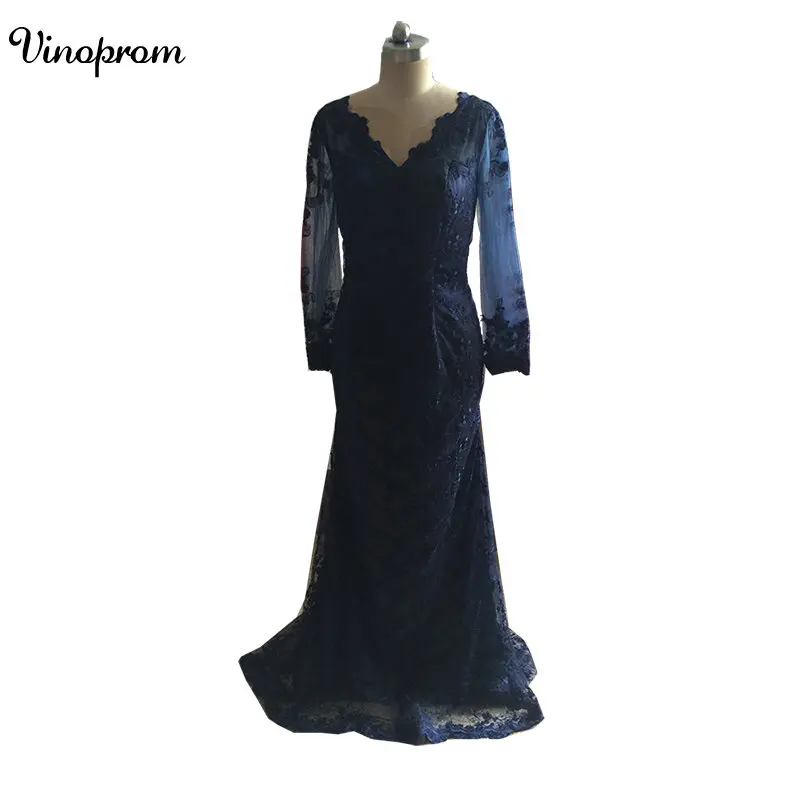 Быстрая доставка Праздничное платье Дешевые линии кружево темно синие платья