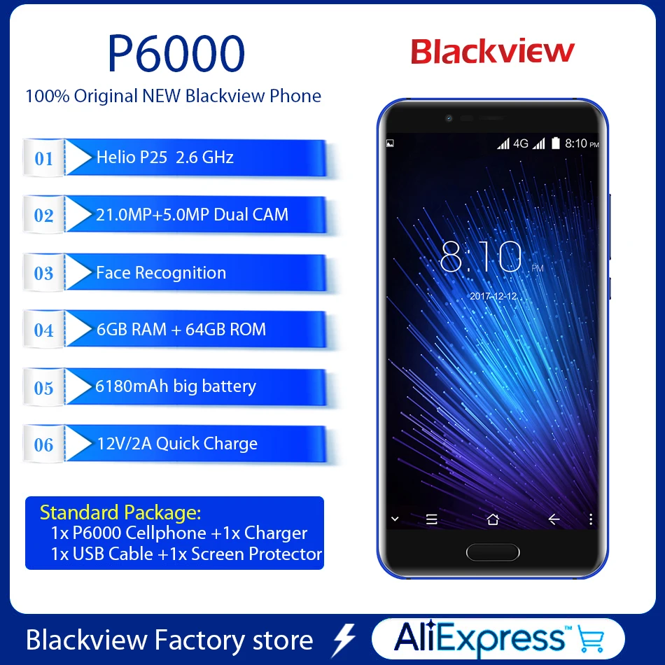 Blackview P6000 Face ID + Touch 4G мобильный телефон 21 5 МП камера &quotFHD 6 ГБ 64 Гб gps Android 7 1