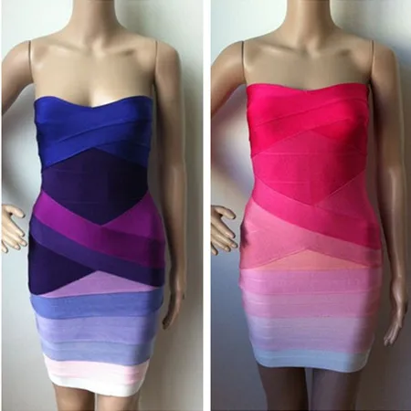 Высококачественное Бандажное платье без бретелек с геометрическим градиентом