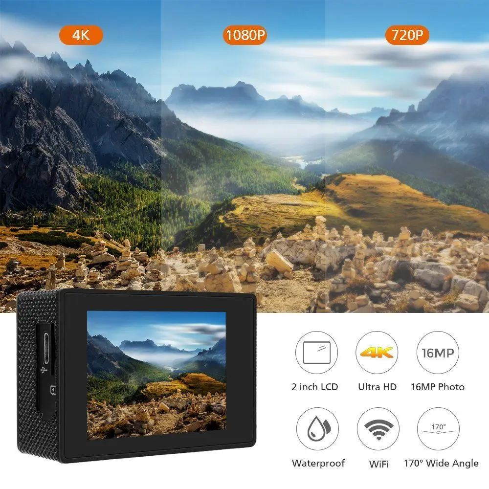 Мини WiFi Спортивная экшн Водонепроницаемая камера под водой 100 футов Ультра 4K мини
