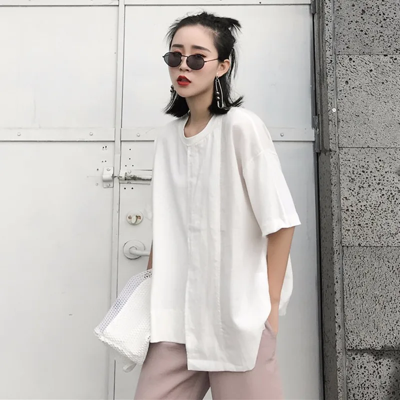 TWOTWINSTYLE Асимметричная футболка женская льняная Лоскутная с круглым вырезом и