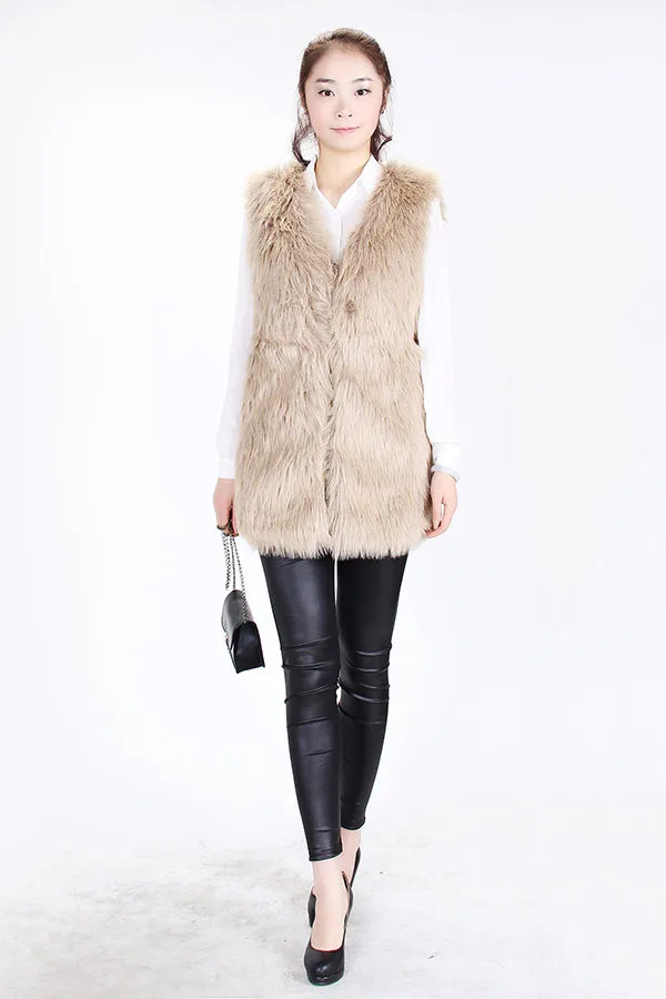 Модный женский жилет из искусственного меха зимний длинный без рукавов
