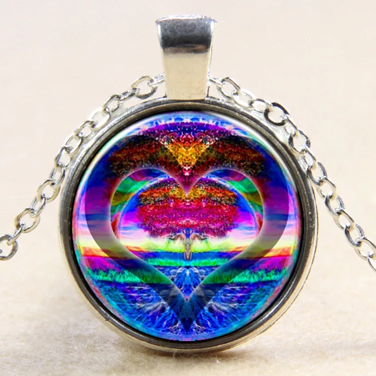 Vintage Time Stone Necklace Heart Photo Glass Cabochons Colorful Tree Of Life Steampunk Jewelry Short | Украшения и аксессуары