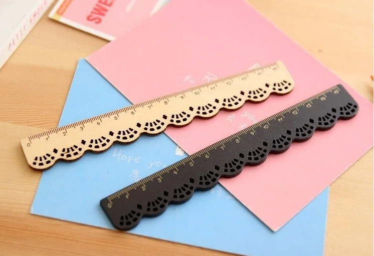 1Pcs Black 1 шт. Новые 15 см Канцелярские принадлежности с изображениями в Корейском стиле кружевная коричневая деревянная линейка швейная линейка офисные школьные Рекламные канцелярские принадлежности - Цвет: 1Pcs Black