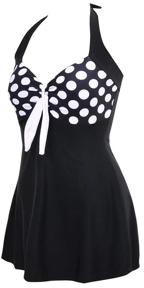 Женский винтажный купальник в стиле ретро матросский с бретелькой через шею