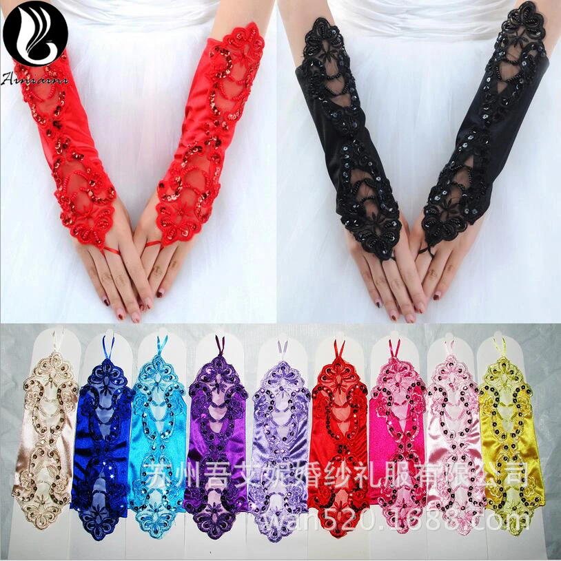 

2016 Wedding Accessories Bridal Gloves Multi-color Women Fingerless Beaded Lace Wedding Gloves Short Luvas De Renda BV296