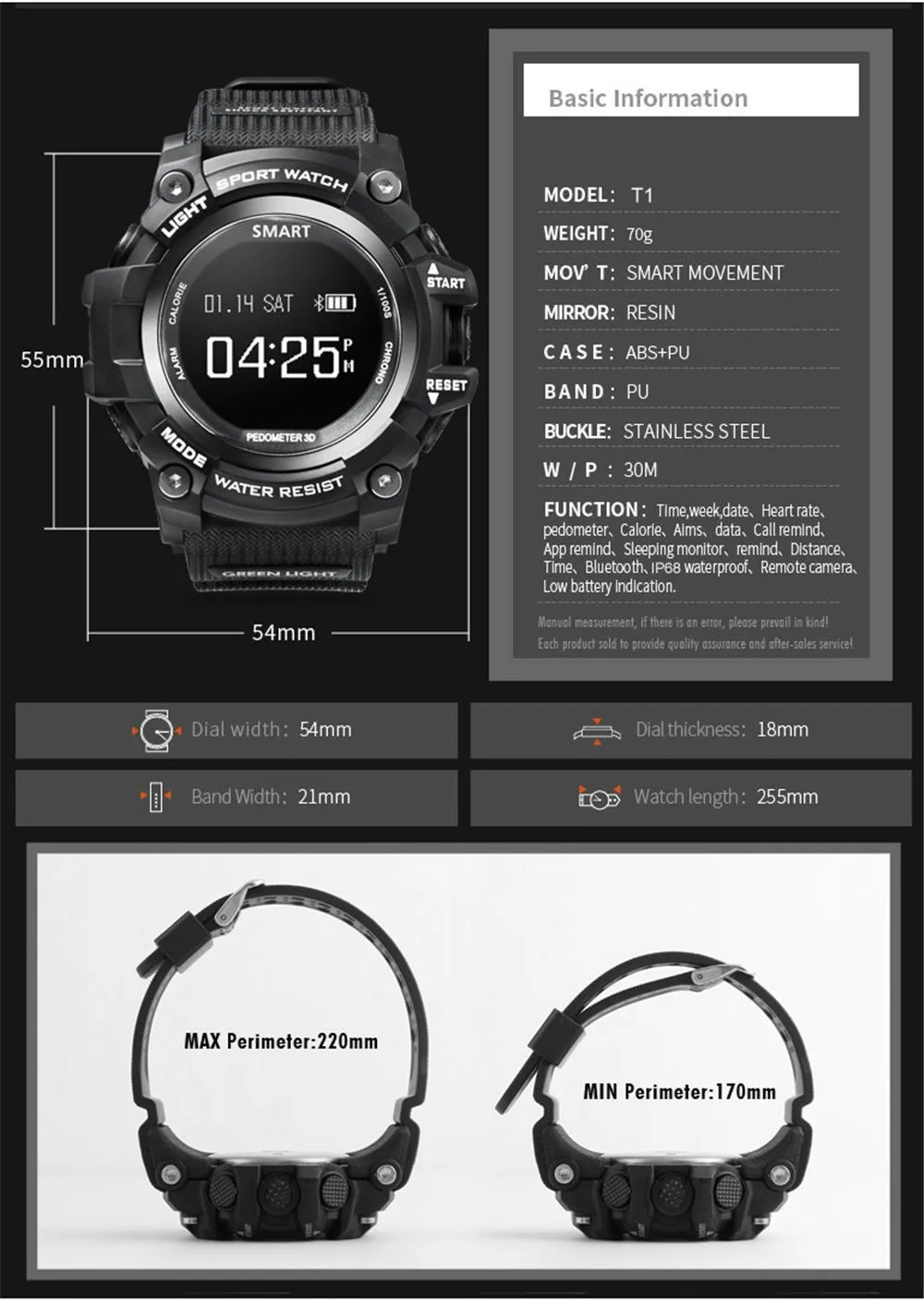 VOBERRY T1 Смарт часы Bluetooth Открытый Спорт часы IP68 Водонепроницаемый монитор сердечного ритма часы для IOS умные часы для телефона на Android