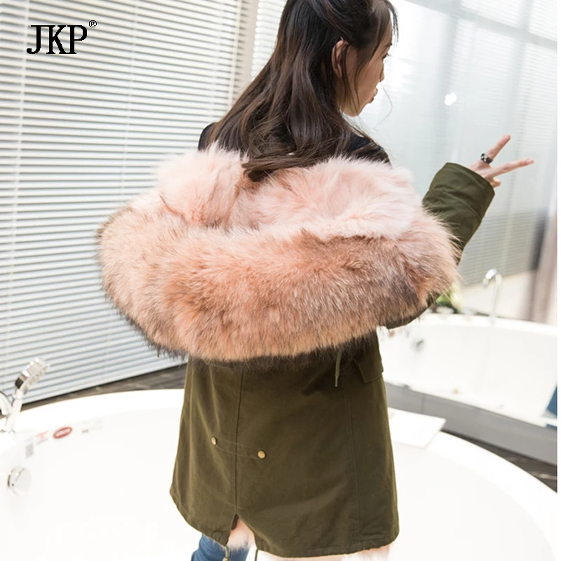 Новинка 2020 женская зимняя армейская зеленая и черная куртка пальто с лисьим