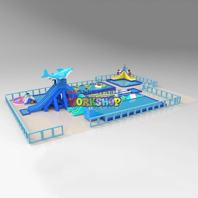 Koop Shark Water Hippo Slide Giant Boven Grond Opblaasbare Water Zwembad Park Games Opblaasbare Zomer Park