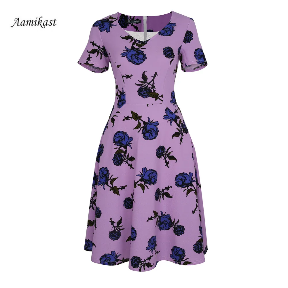 Женское платье-туника с v-образным вырезом и коротким рукавом в стиле ретро