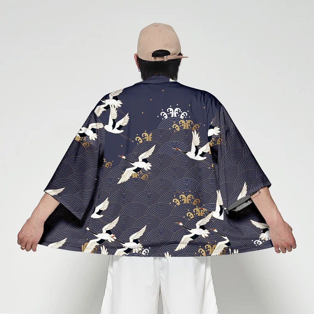 Kimono Cardigan Men Japanese Obi Male Yukata Men's Haori Short Outwear Japanese Samurai Clothing Traditional Japanese Clothing