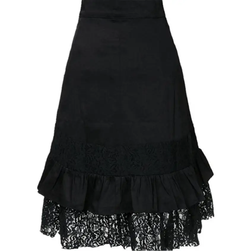 

Fashion Women's Steampunk Skirt Lady's Lace Patchwork Club Wear Punk Gothic Retro Black Ruffle Skirt Women's Clothing Lady
