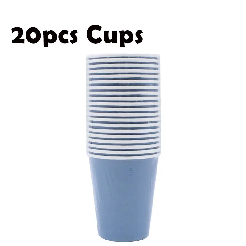 Cups-20pcs 65 шт Свадебные украшения для дня рождения синий одноразовая посуда чашки листовая бумага трубочки, принадлежности для вечеринки для предродовой вечеринки - Цвет: Cups-20pcs