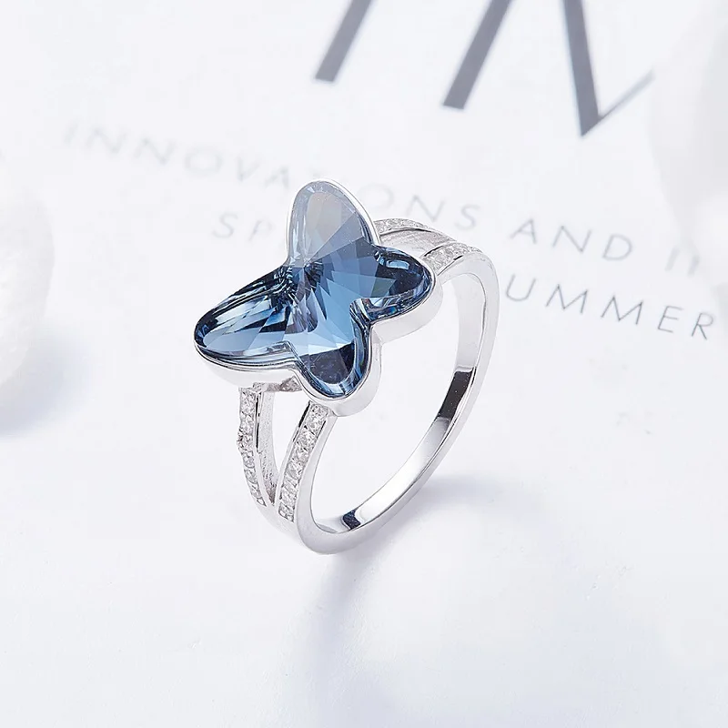 CDE 925 серебряное кольцо, украшенное кристаллами от Swarovski, женские кольца, модное Ювелирное кольцо с бабочкой, хорошее ювелирное изделие, очаровательные подарки