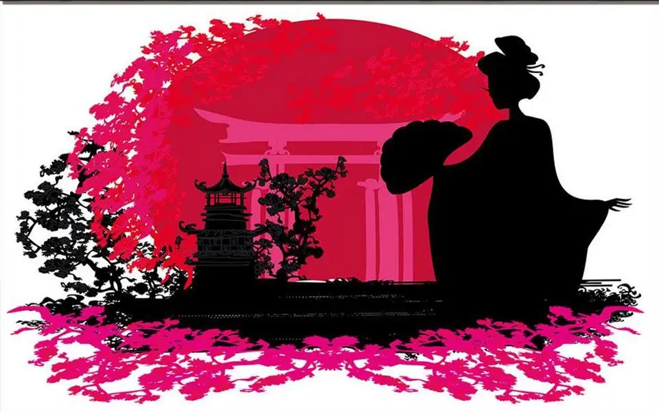 3d фото обои на заказ для гостиной Фреска кимоно в японском стиле женщина живопись