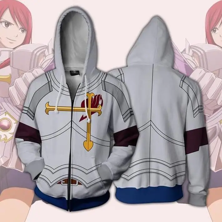 2018 Anime 3D Print Fairy Tail Gray Fullbuster Natsu Cosplay Hoodies Unisex Sweatshirts Casual Zipper hooded Jacket clothing | Мужская