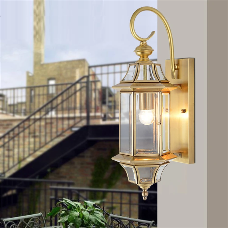 Europe Copper outdoor Wall lamp balcony aisle corridor staircase wall retro LED waterproof glass garden lights | Освещение