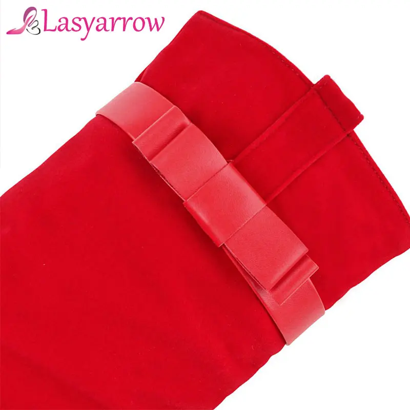 Lasyarrow Mid Calf Boots Ladies Knight Slip On Pleated Butterfly-knot Half Plus Size 31-43 Black Blue Red Shoes F518 | Обувь