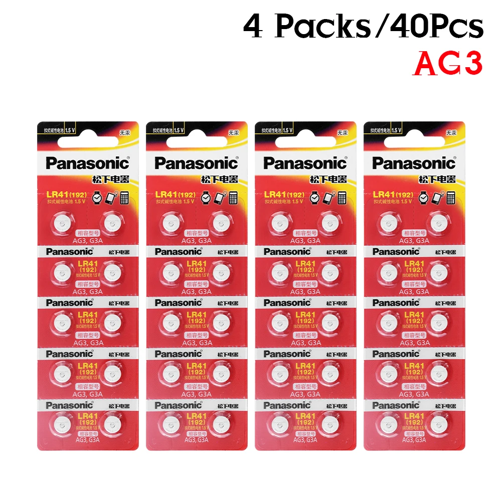 40 шт./4 упаковки LR41 SR41 AG3 G3A L736 192 392A Zn/MnO2 кнопочные батарейки Panasonic оригинальные 1,5 в литиевые батареи для монет