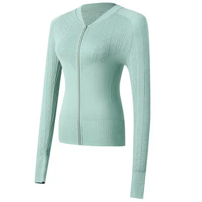 light green Зимние Топы Peeli с длинным рукавом для йоги, женская одежда для фитнеса, куртка на молнии для бега, спортивная одежда для женщин, топы для спортзала, спортивная одежда для тренировок - Цвет: light green