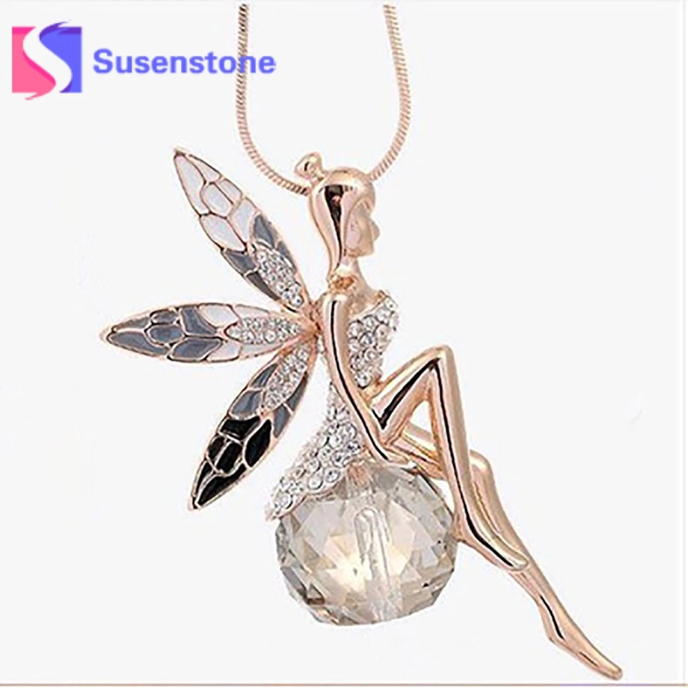 Женское пальто-свитер с кристаллами и крыльями ангела подвеска длинной цепочкой