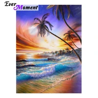 ever moment diamond paintings tropical beach sea sunset diamond mosaic coconut tree wall art decor diy scenic art asf1047