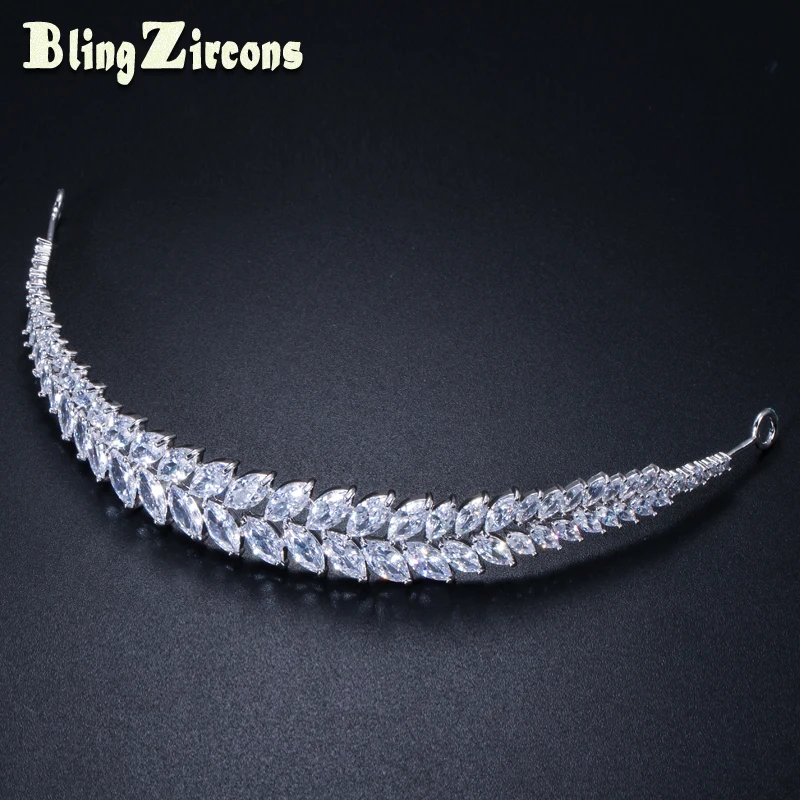 

BeaQueen Pretty Leaf Shape Bridal Wedding Hair Accessories Cubic Zirconia Stone Crown Tiara Luxury Jewelry for Women H002