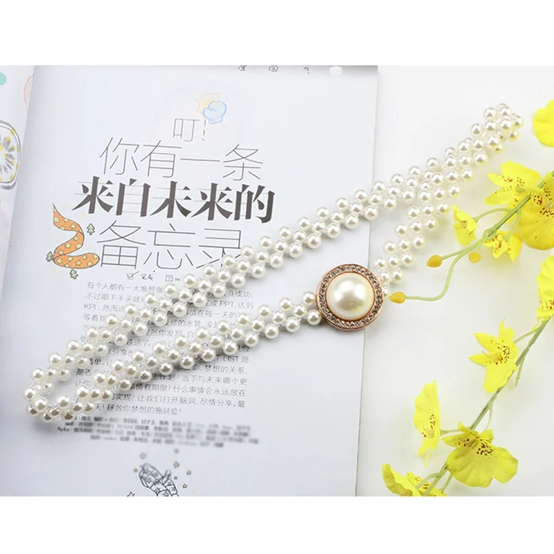 Женский элегантный пояс с жемчужинами эластичный пряжкой и жемчужной цепочкой