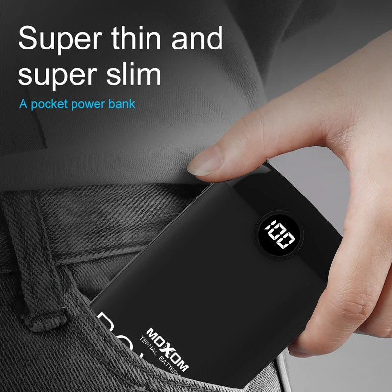 MOXOM power Bank 10000 мАч портативный зарядный блок питания 10000 тонкий внешний аккумулятор для Xiaomi Mi9 iPhone с usb-кабелем