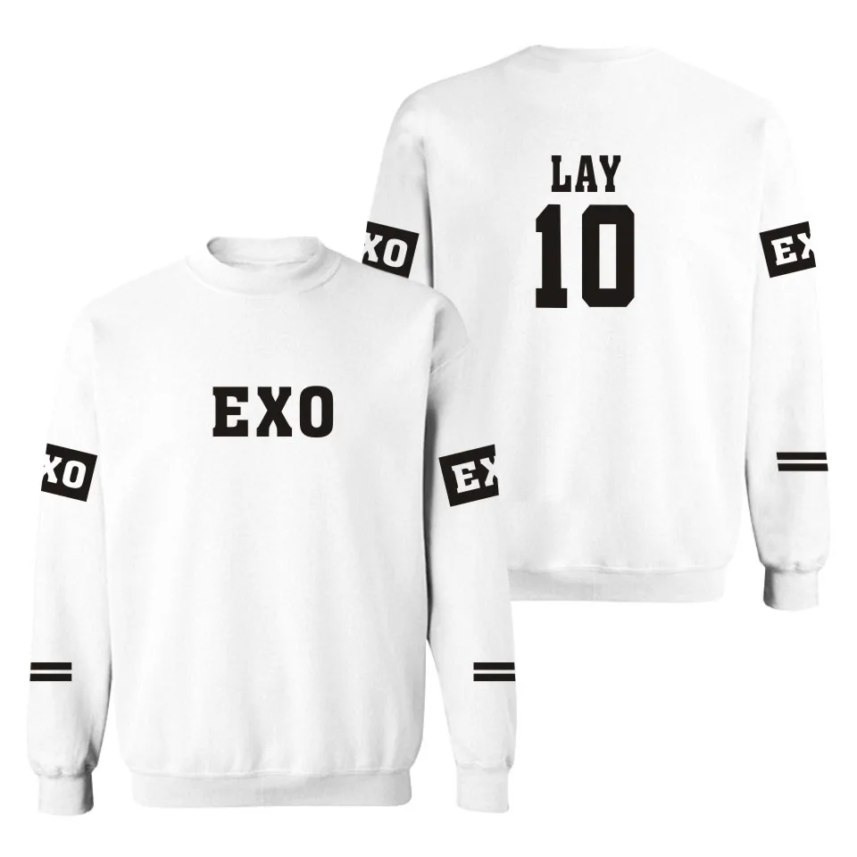WEJNXIN EXO Kpop толстовки для женщин и мужчин пуловер свитер имя члена альбом Письмо печати Exo пара спортивный костюм Бесплатный подарок - Цвет: White 10 LAY