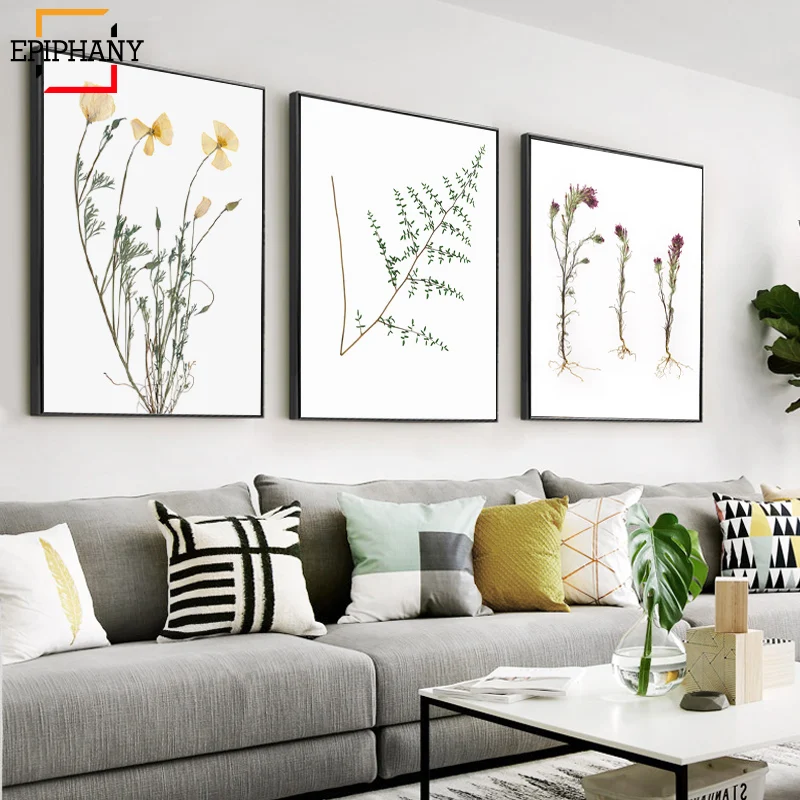 Прессованные цветы и папоротник холст современные ботанические принты