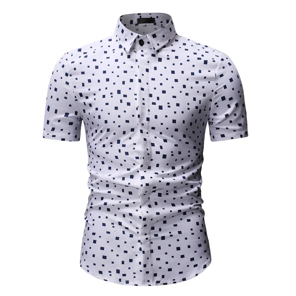 Белый ISHOWTIENDA Мужская Новая повседневная модная камуфляжная рубашка с отворотом и принтом, рубашка с коротким рукавом, мужская рубашка, Азиатский Размер 3XL# w1230 - Цвет: Белый