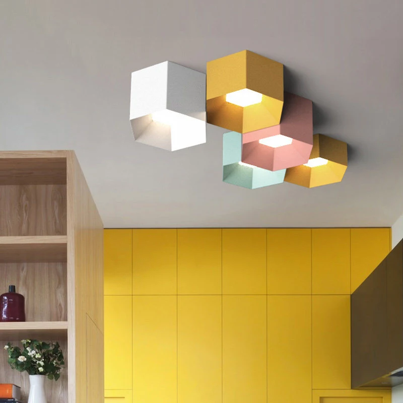 Современные Геометрические потолочные светильники macaron Цвета красочные