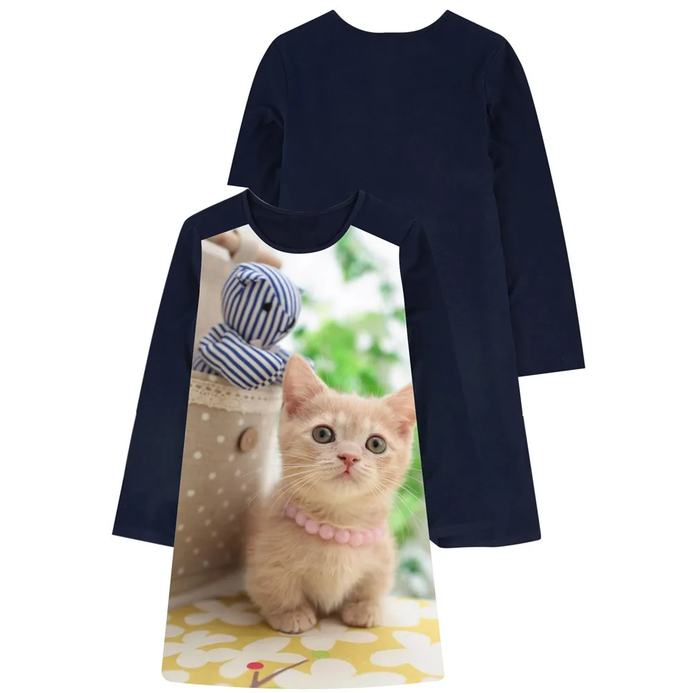 Long Sleeve Girls Dress cat Pattern Costumes Kids Clothes nice Fashion Baby Princess Children Clothing Vestidos | Детская одежда и