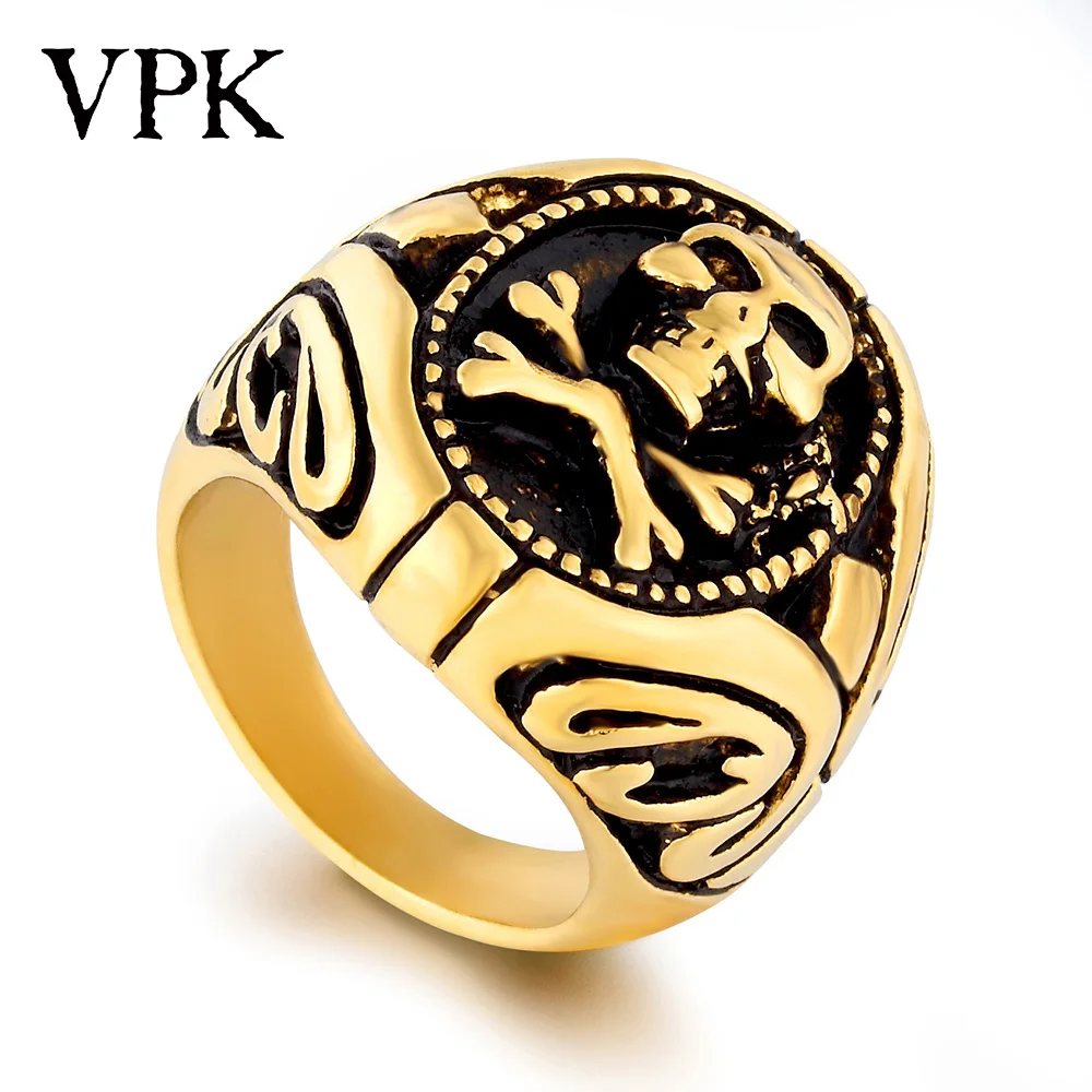 Кольца VPK для мужчин модное черное пиратское Золотое кольцо с черепом из