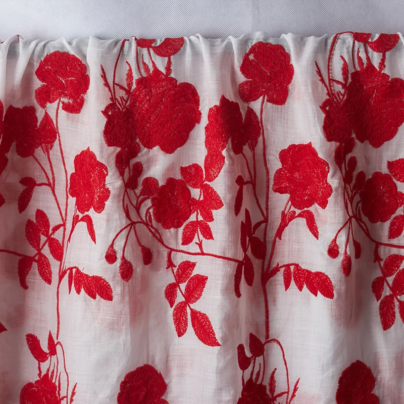 Ramie embroidery red flowers fabric spring summer skirt dress tissu doux tela suave 0.5meter | Дом и сад