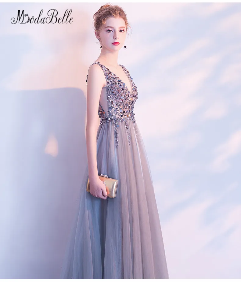 Новинка 2017 вечерние платья с кристаллами и блестками серое вечернее платье для