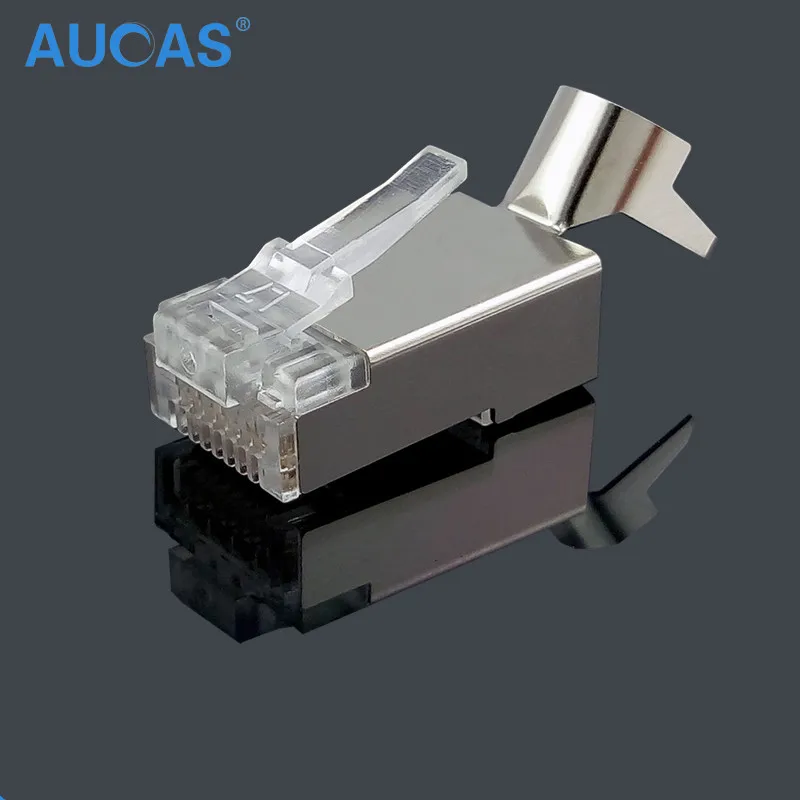 10/50 шт Aucas CAT7 RJ45 Подключите щит FTP 8P8C сети обжимной соединитель 1 45 mmgold plated