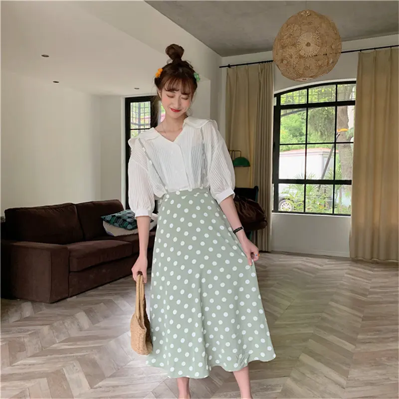 Женская длинная юбка в горошек Alien Kitty элегантная эластичная с высокой талией