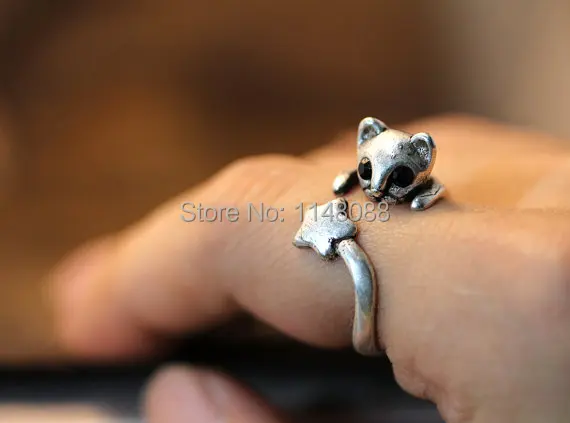 Women's Retro Kitty Cat Ring Star Tail Adjustable Free Size Black Crystal In the eyes Wrap Silver | Украшения и аксессуары
