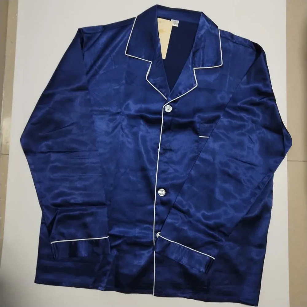 Мужские атласные пижамные комплекты с длинным рукавом повседневные шелковые из