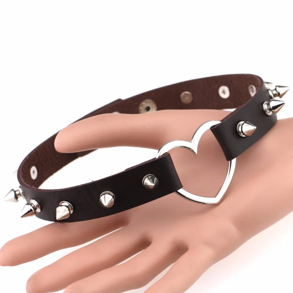 Kinitial Punk Style PU Leather Rivet Choker Collar Chocker Neck Love Heart Necklaces For Women Gift Jewelry | Украшения и