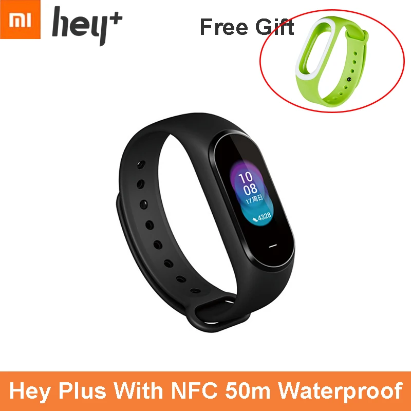 Add Free Green Дополнительный Бесплатный Ремешок Xiaomi Hey Plus 1S Smartband 0,95 дюймов AMOLED цветной экран встроенный многофункциональный NFC пульсометр Hey - Color: Add Free Green