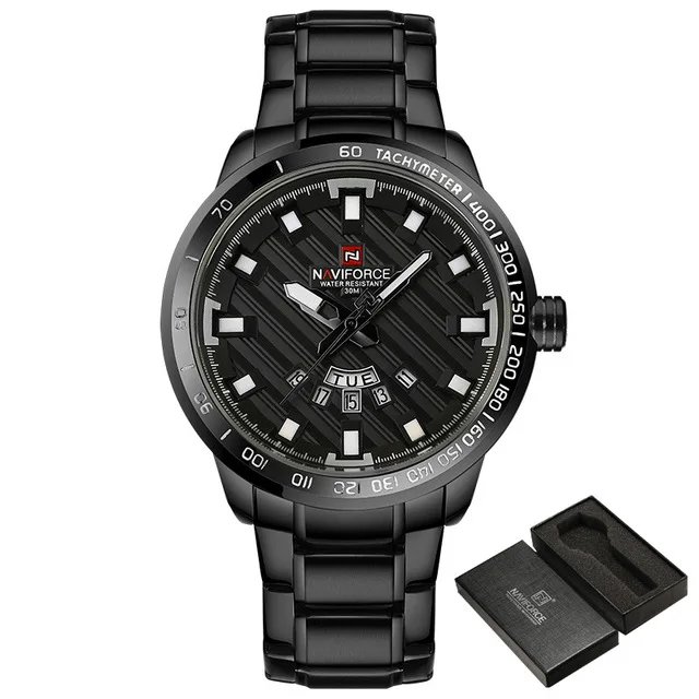 black white NAVIFORCE Роскошные Брендовые мужские золотые часы из нержавеющей стали Мужские кварцевые часы мужские спортивные Водонепроницаемые наручные часы relogio masculino - Цвет: black white