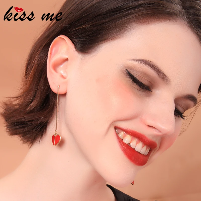 Женские Висячие серьги kissme черные красные и розовые с эмалью маленьким сердцем