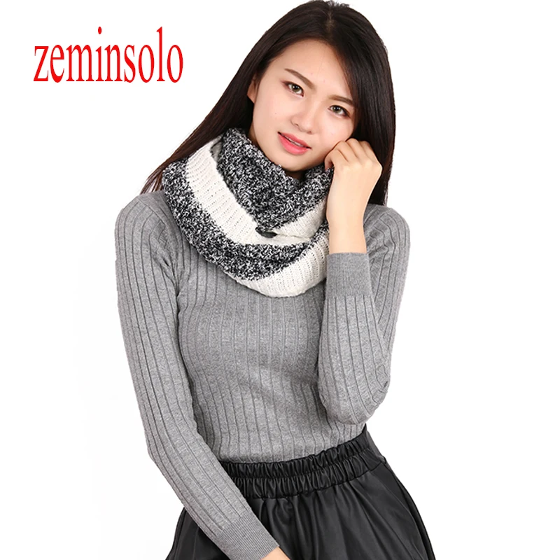 

Winter Warm Knitted Cashmere Ring Scarf Scarves Thick Elastic Mufflers Neck Warmer Women Plush Scarves Shawls Collar Bandana