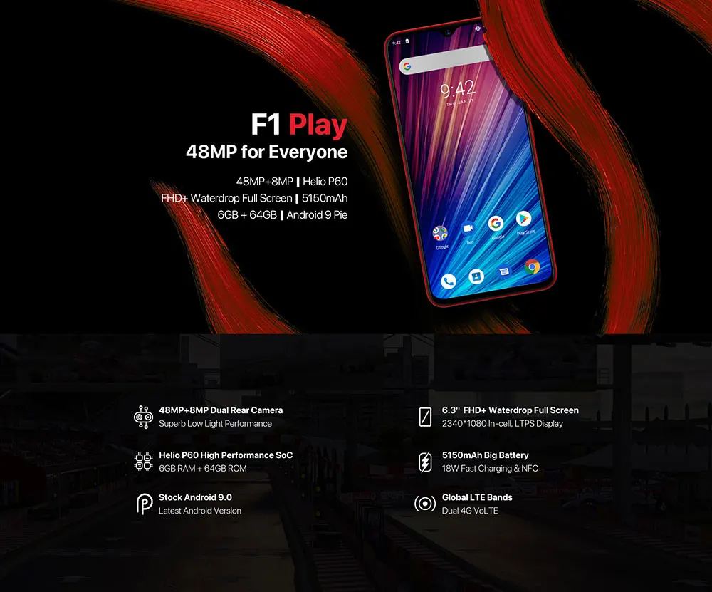 UMIDIGI F1 Play Android 9,0 6 ГБ ОЗУ 64 Гб ПЗУ 48мп+ 8МП+ 16Мп камеры 5150 мАч 6," FHD+ Helio P60 глобальная версия смартфон двойной 4G