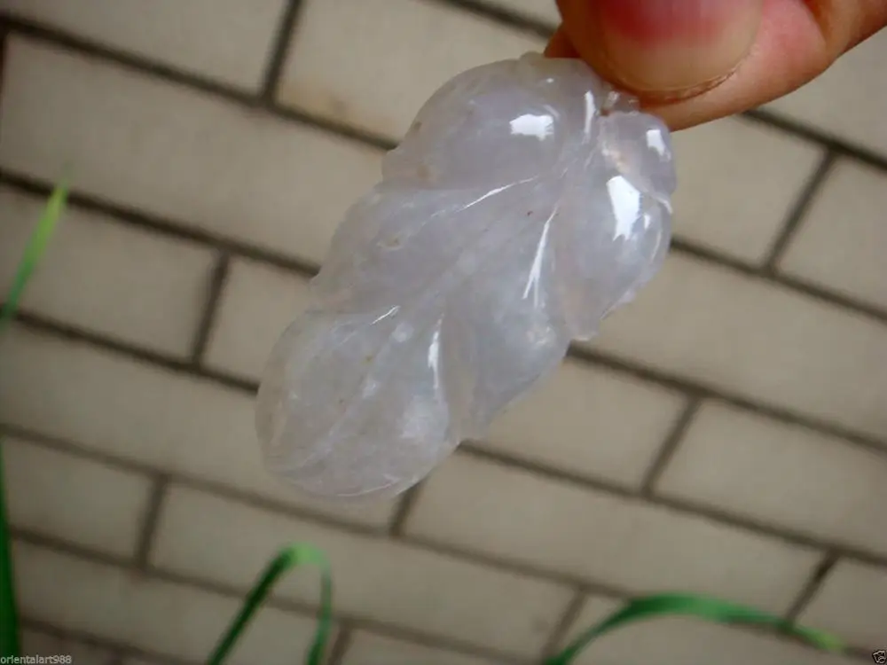 Certified Untreated White Icy Jadeite Jade Leaf ( ) Pendant AAGrade A | Украшения и аксессуары